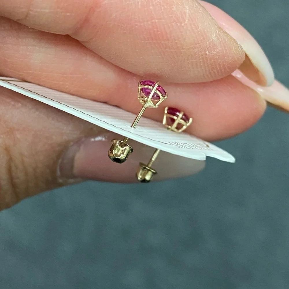 14K YELLOW GOLD pink cz stone Earrings 3mm Stud Earrings with Screw back